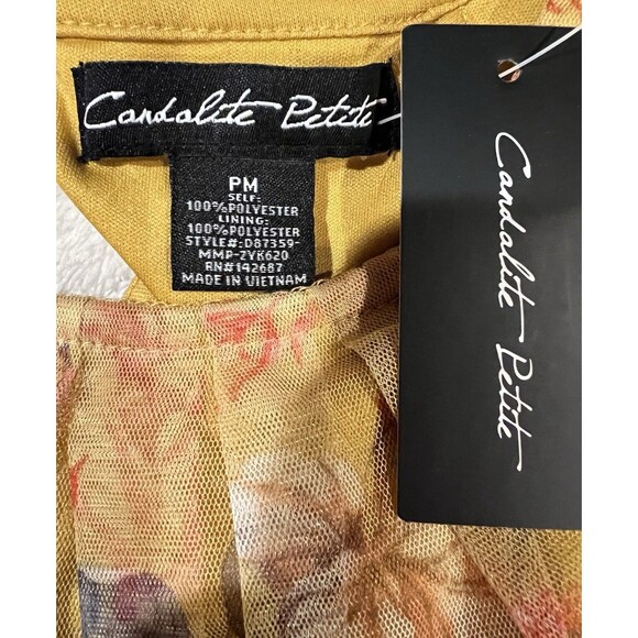NWT Candalite Floral Yellow Polyester Spring Summer Dress Petite Medium - Picture 6 of 7